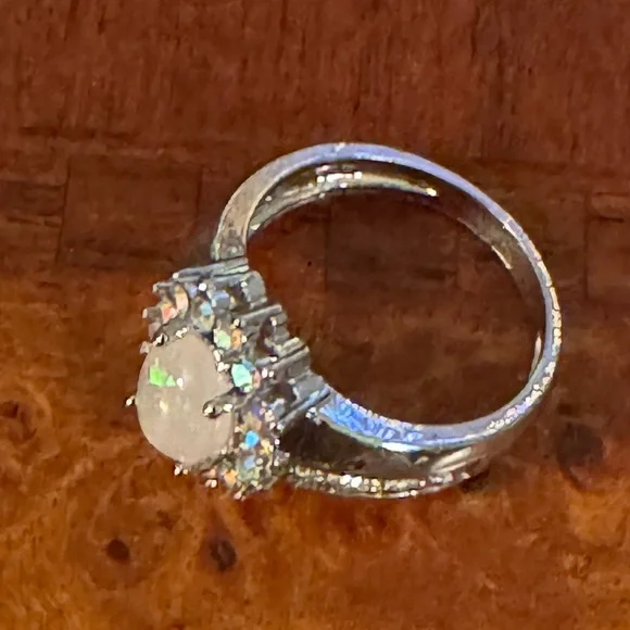 Opal Sunflower, Lab created, Flower Shape, Side Cubic Zirconia Fairy Ring, Sz 7 - Picture 8 of 13